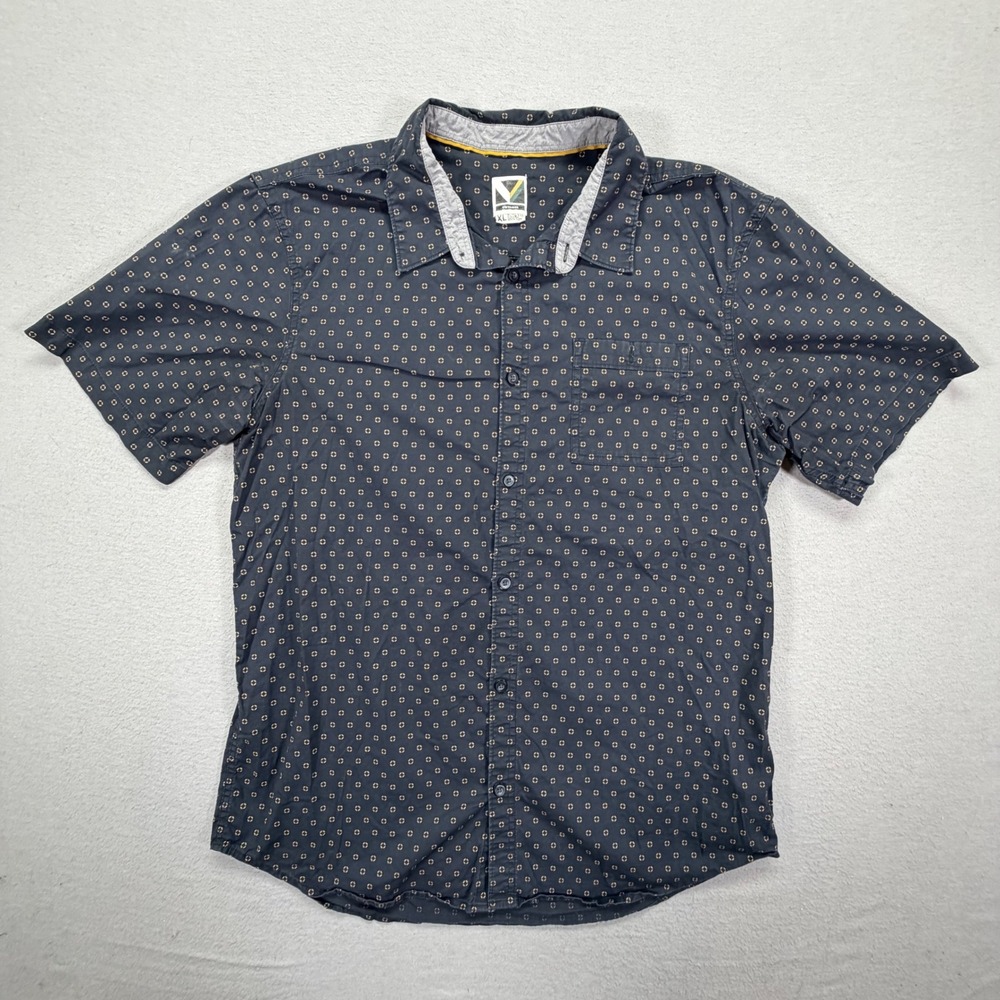 Voyager Mens Button Down Regular Fit Navy Blue Geometric Print Stretch XL